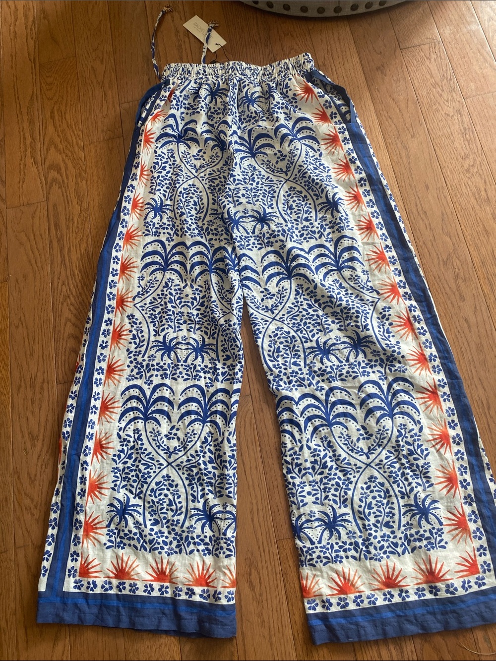 Rachel Zoe White, Blue & Orange Cropped Wide-Leg Pants